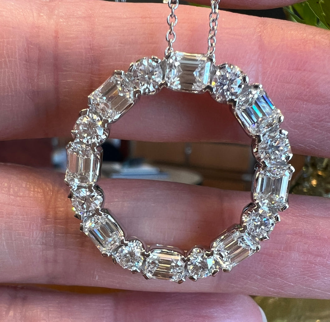 Open Circle Diamond Pendant Necklace-4.49 CTW