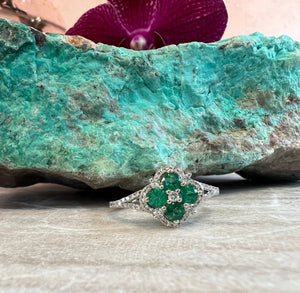 Emerald and Diamond Clover Ring