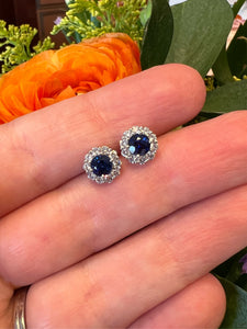 Round Sapphire and Diamond Earrings-Medium