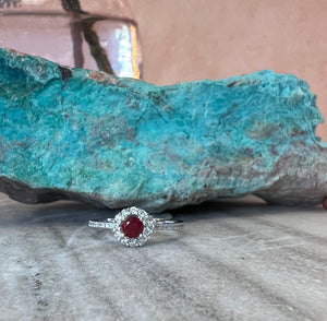 Halo Style Ruby and Diamond Ring