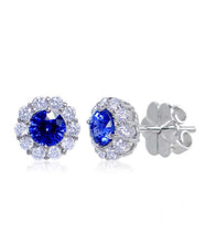 Load image into Gallery viewer, Round Sapphire and Diamond Earrings-Medium
