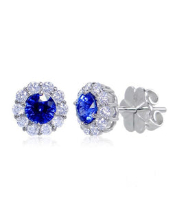 Round Sapphire and Diamond Earrings-Medium