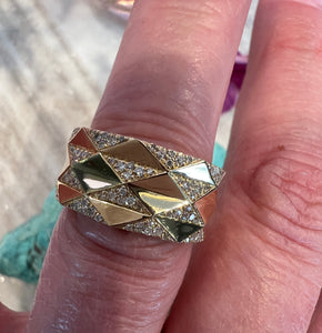 Wide Gold Band with Triangular Pattern