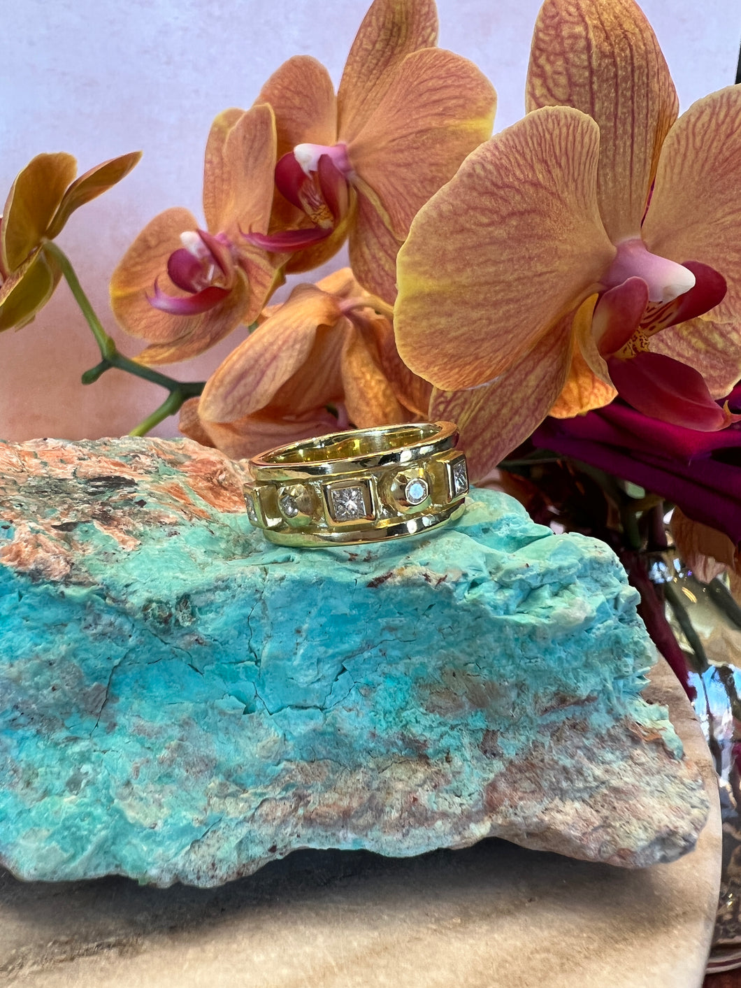 Wide Gold Band with Diamonds