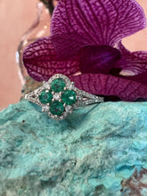 Load image into Gallery viewer, Emerald and Diamond Clover Ring
