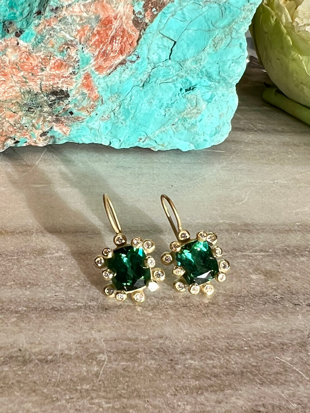 Suzy Landa Cushion Green Tourmaline Earrings