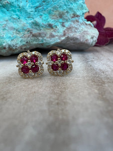 Ruby and Diamond Clover Earrings