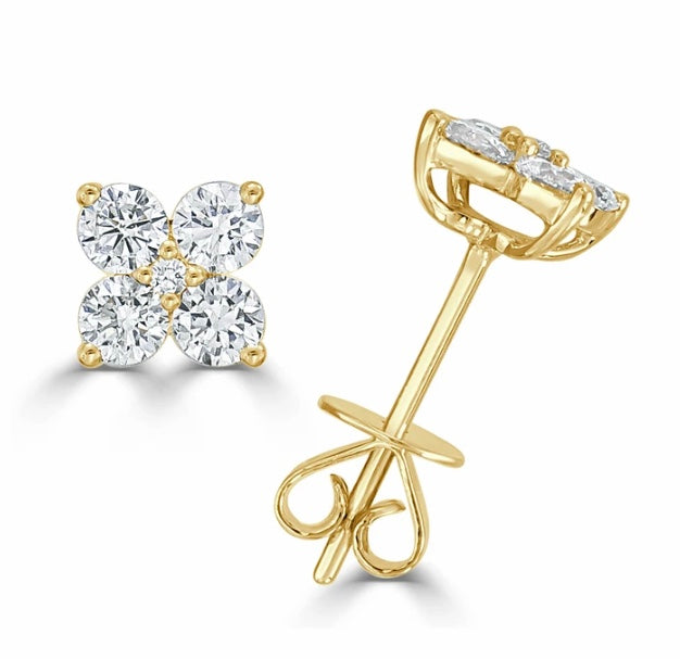 SOLD Flower Diamond Stud Earrings-.82 CTW